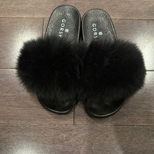 GORSKI Black Fur Slide Sandals